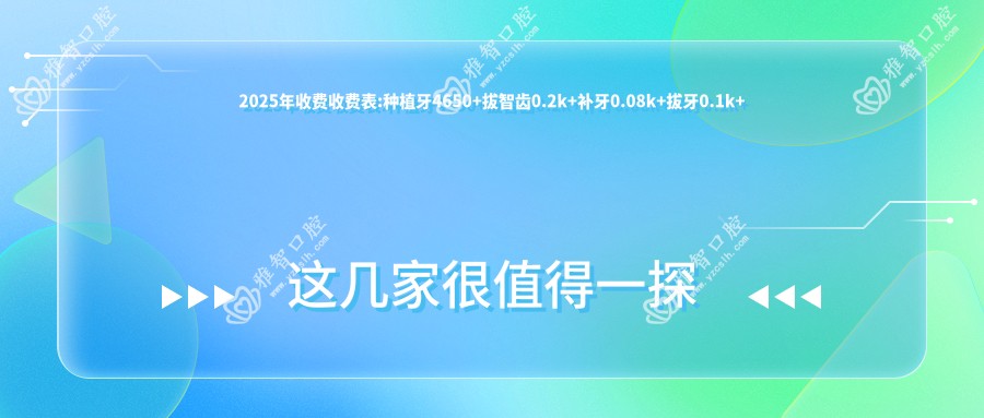2025年收费收费表:种植牙4650+拔智齿0.2k+补牙0.08k+拔牙0.1k+