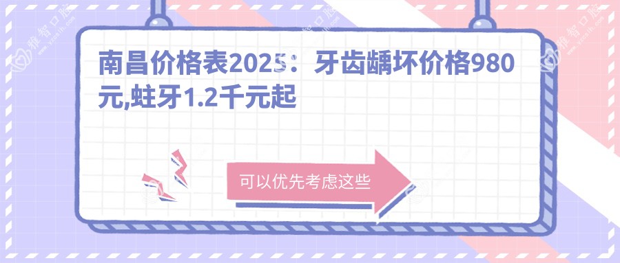 南昌价格表2025:牙齿龋坏价格980元,蛀牙1.2千元起