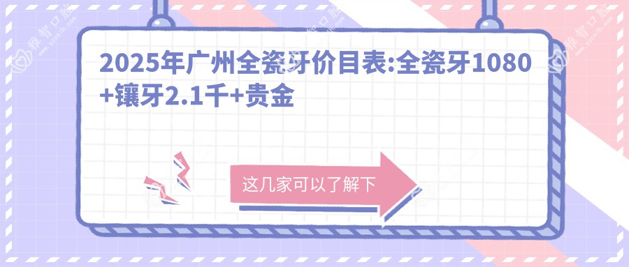 2025年广州全瓷牙价目表:全瓷牙1080+镶牙2.1千+贵金属烤瓷牙3千+光固化复合树脂补牙0.1千+